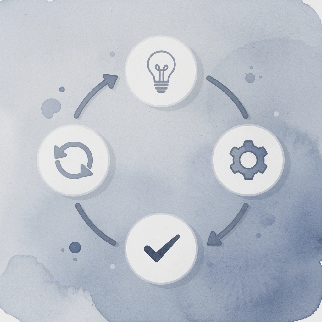 Icon cycle showing AI agents continuously learning and improving operations