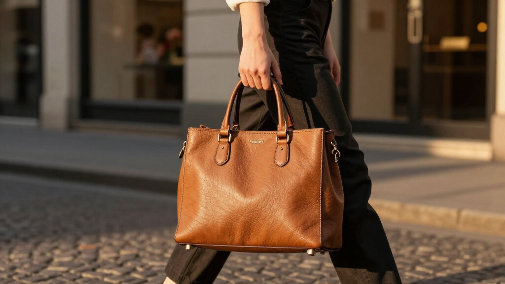 full grain leather top handle bags with feet on bottom