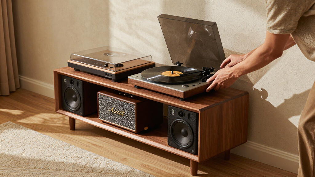 best record player stand with component shelf