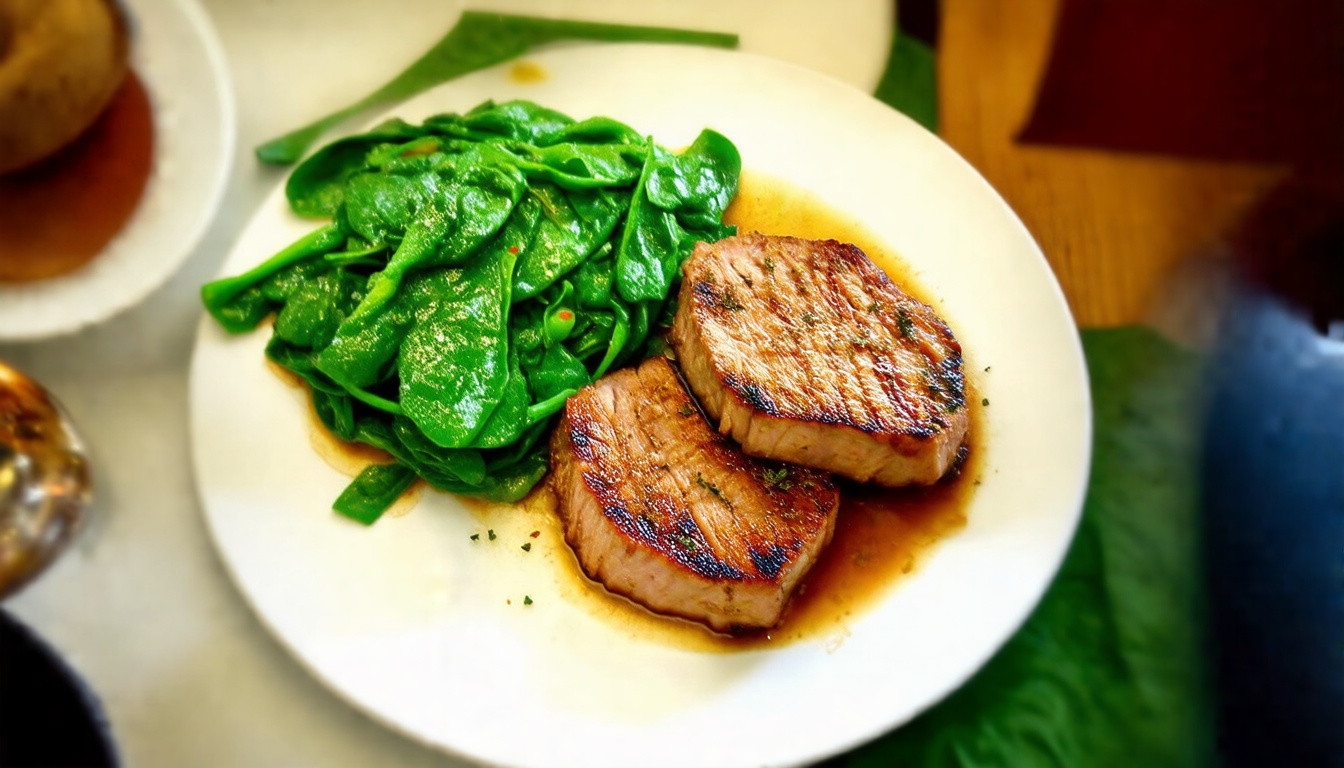 Deliciously Juicy Pork Chops Paired with Savory Sautéed Spinach: A Nutrient-Packed Meal