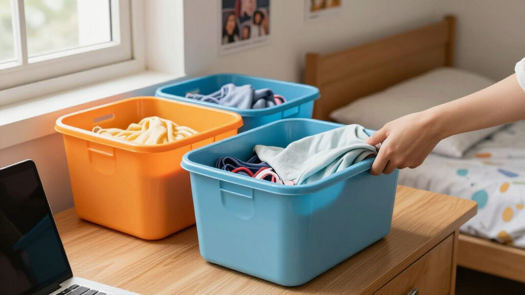 dorm room organization bins