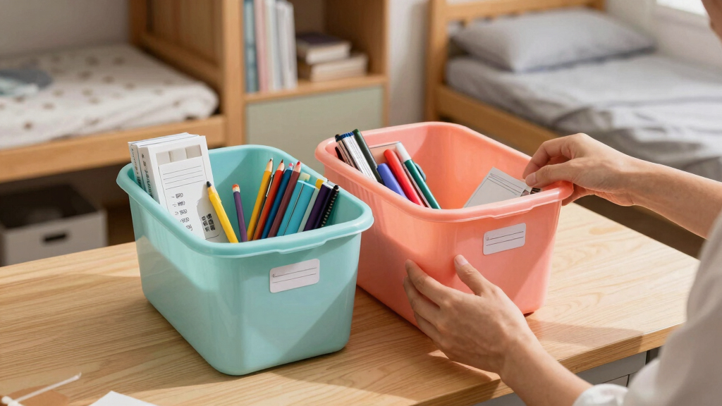 dorm room organization bins