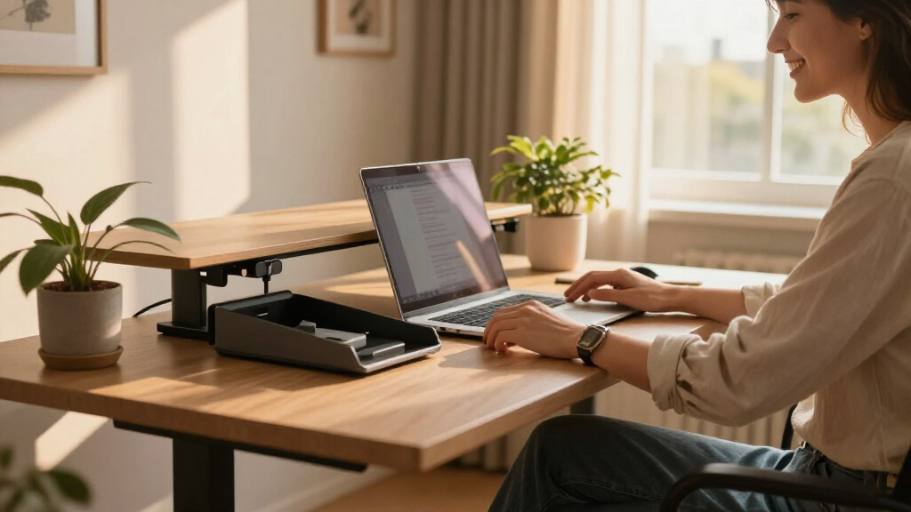 sit stand desks with cable management drawers