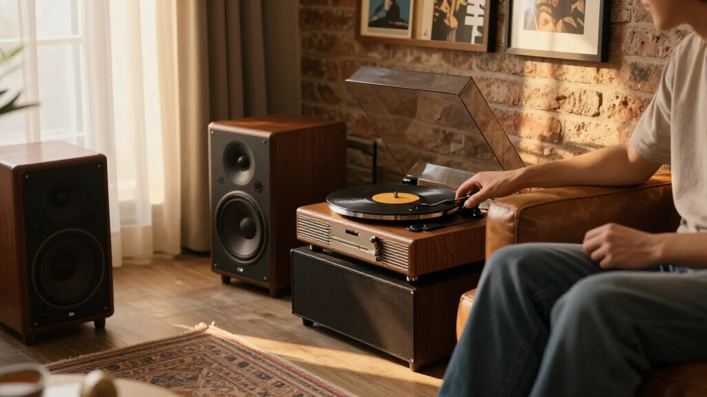 high end record player with speakers