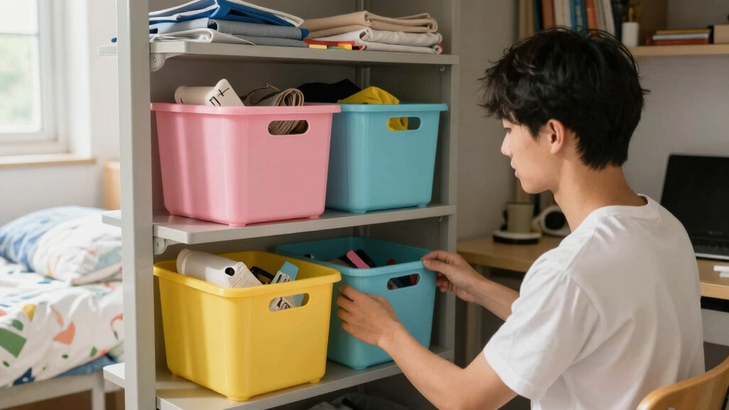 dorm room organization bins