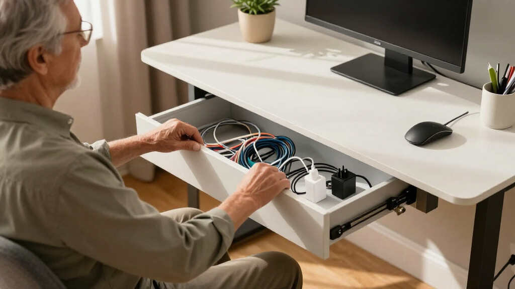 sit stand desks with cable management drawers