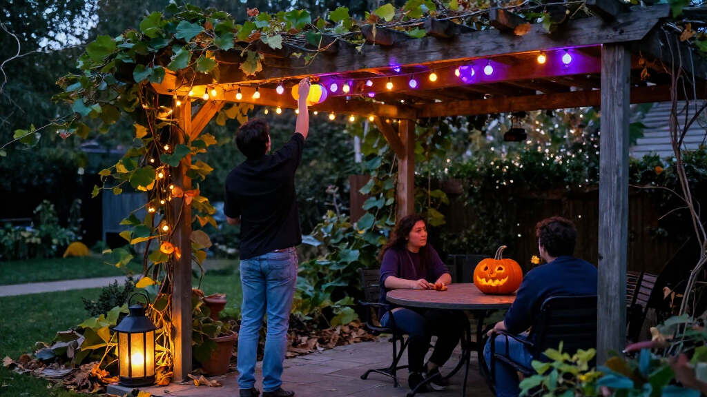 outdoor Halloween string lights