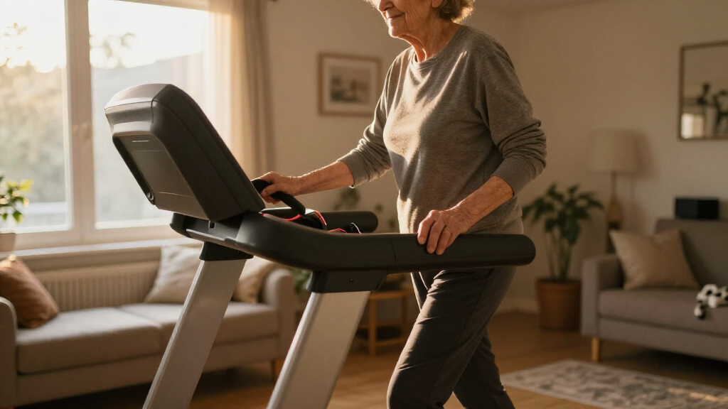 folding treadmill with long handrails for elderly