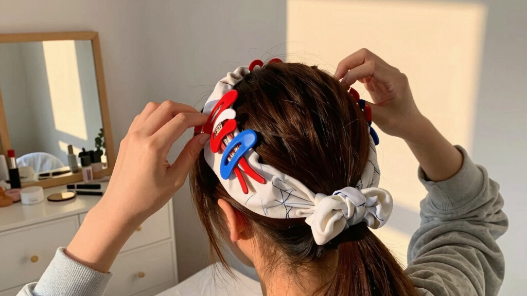 red, white, and blue hair accessories