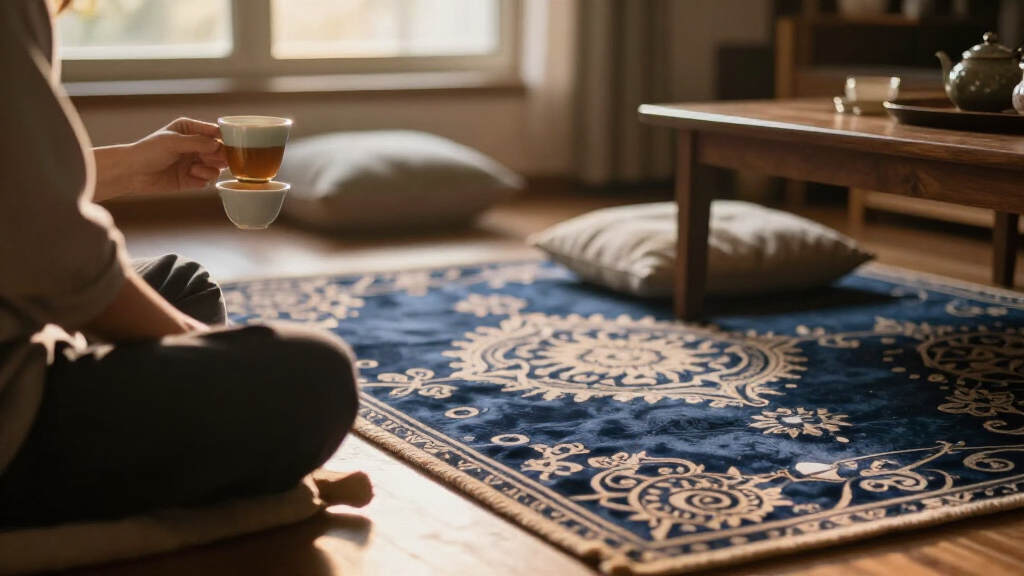 yilong navy silk area carpet