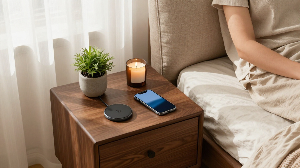bedside table with charging station premium