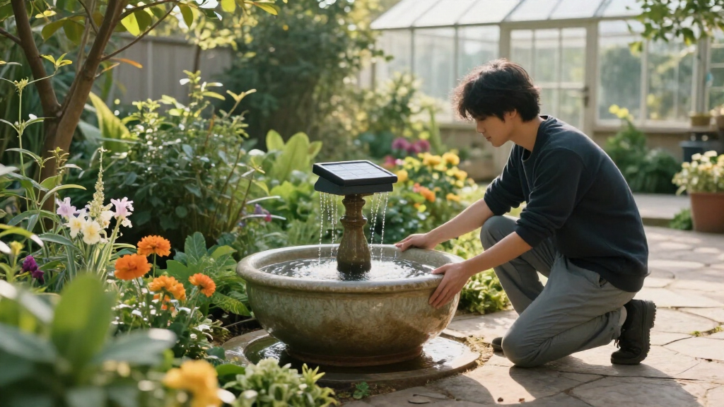 solar-powered garden fountains