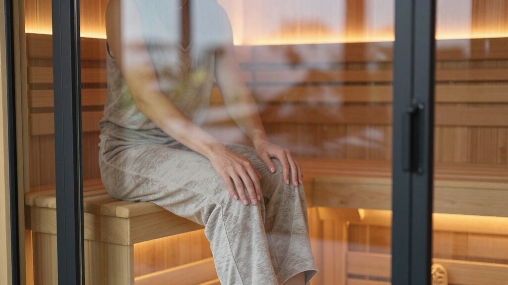 glass door sauna light