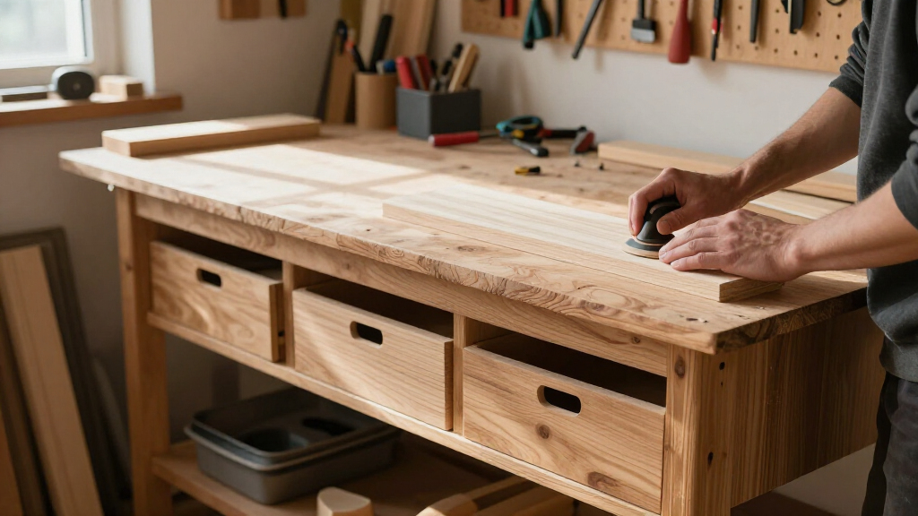 woodworking workbench with storage