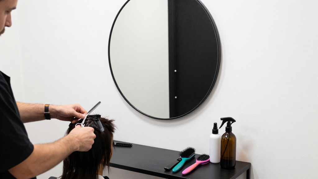 salon styling station with mirror