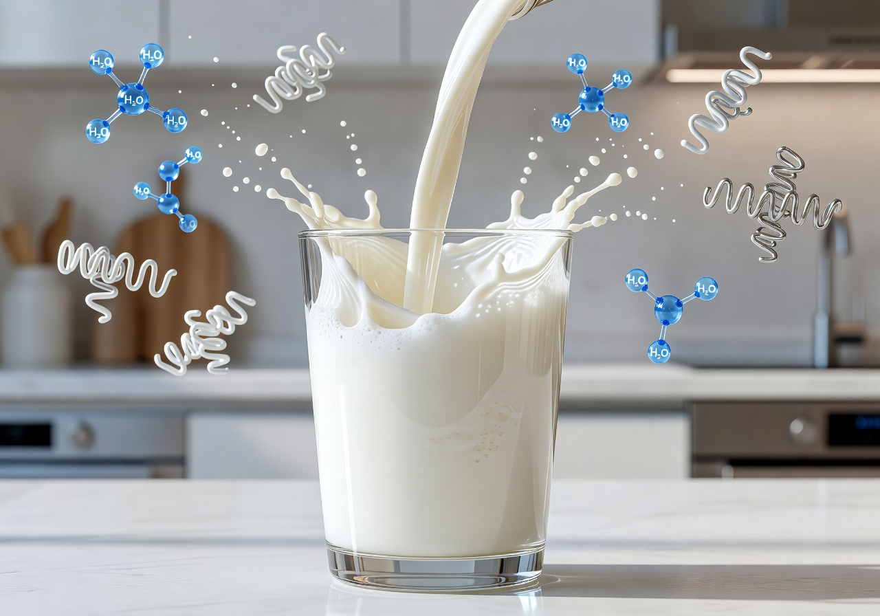 Qual é a porcentagem de água presente no leite?