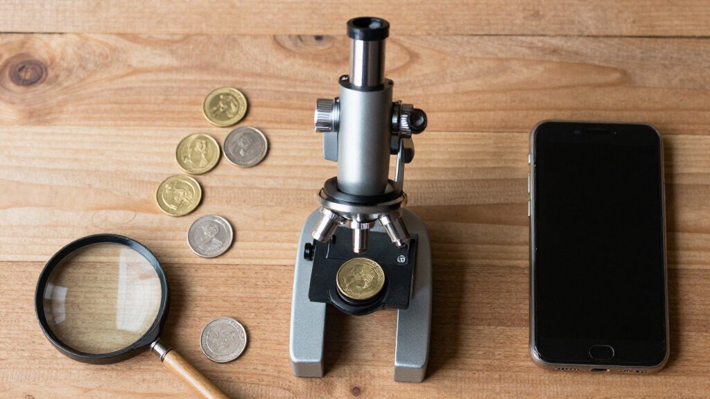 coin microscope for spotting damage and wear