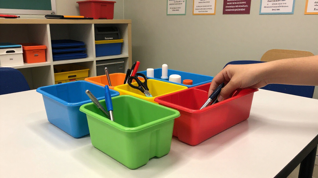 school supply organizing bins