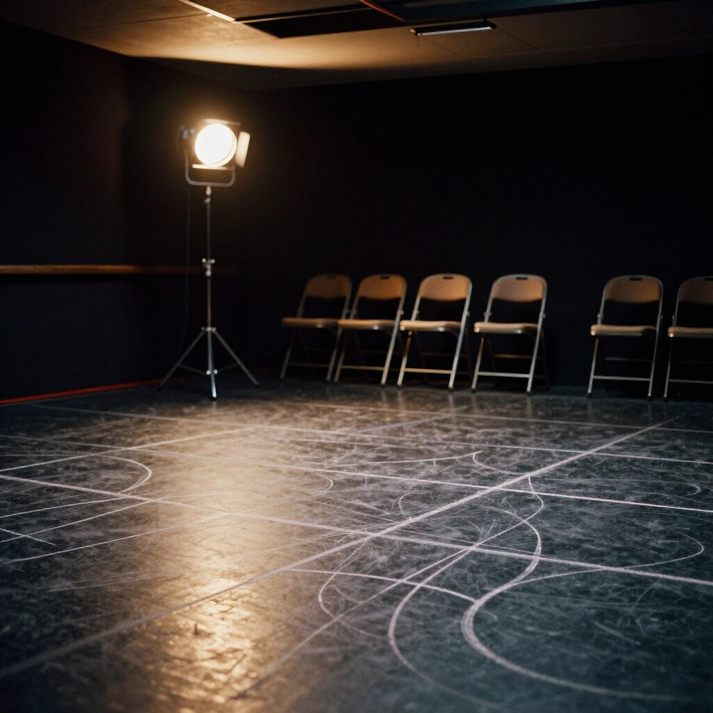 Empty black box theatre set for rehearsal