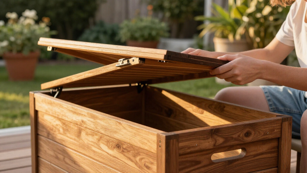 large patio storage benches with safety hinges
