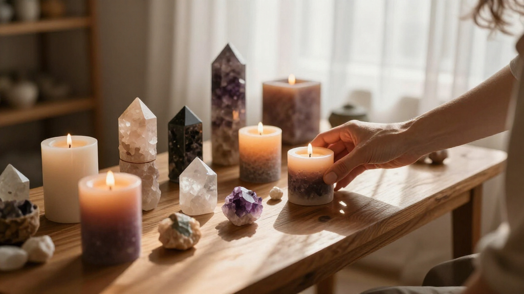 meditation candles and crystals
