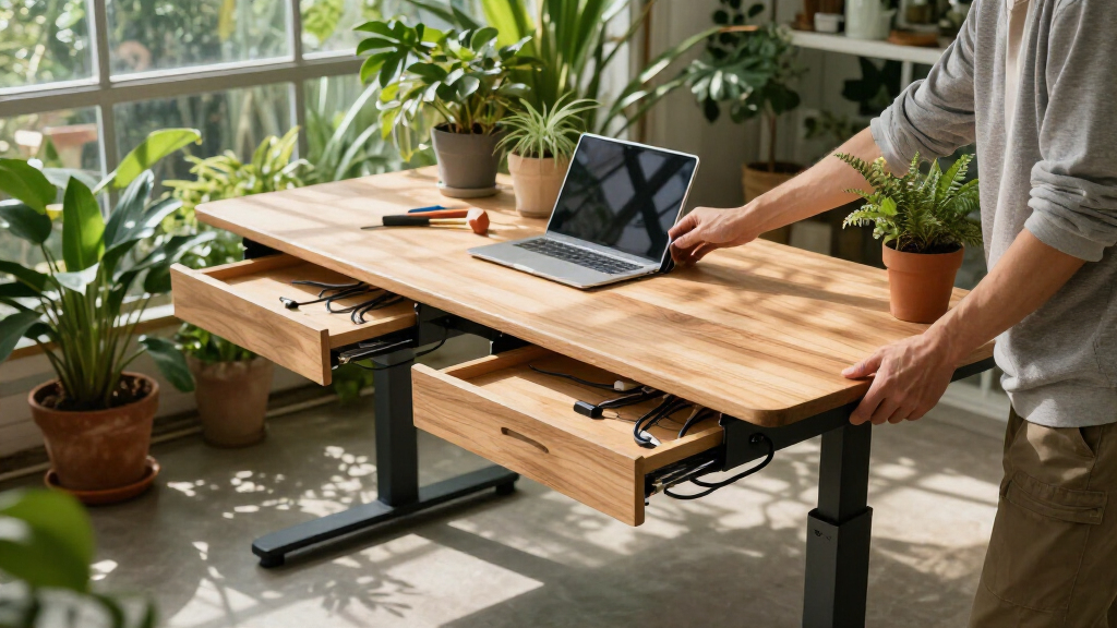sit stand desks with cable management drawers