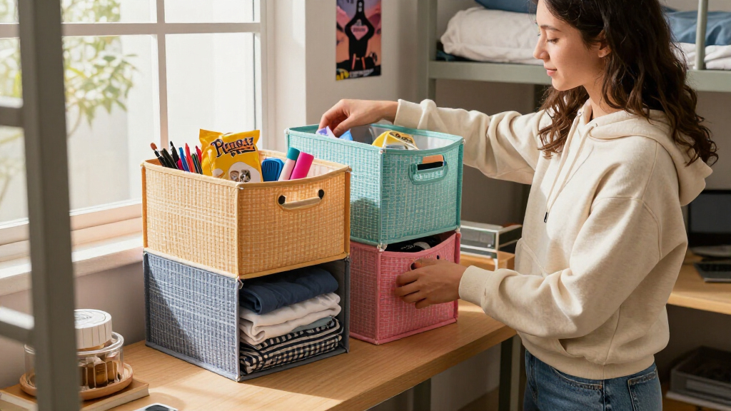 multifunctional dorm organization bins