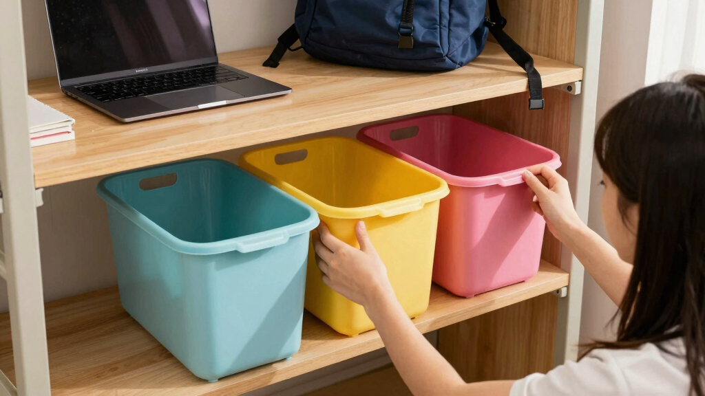 dorm room organization bins