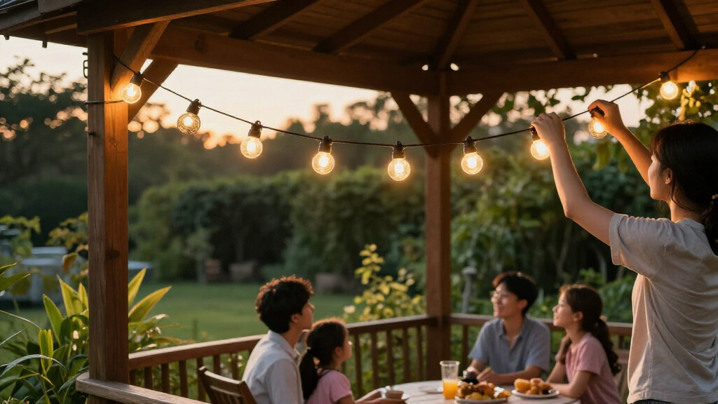 gazebo rope light with integrated fan clips