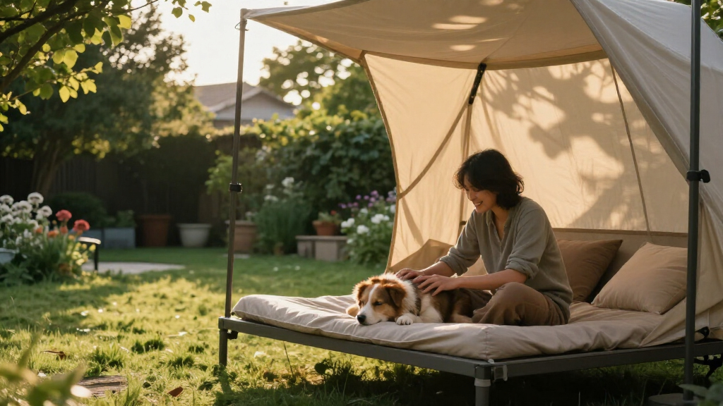 best raised outdoor dog cot with canopy