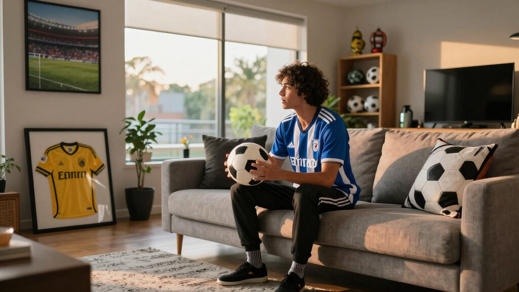 soccer-themed living room decor