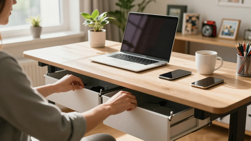 sit stand desks with cable management drawers