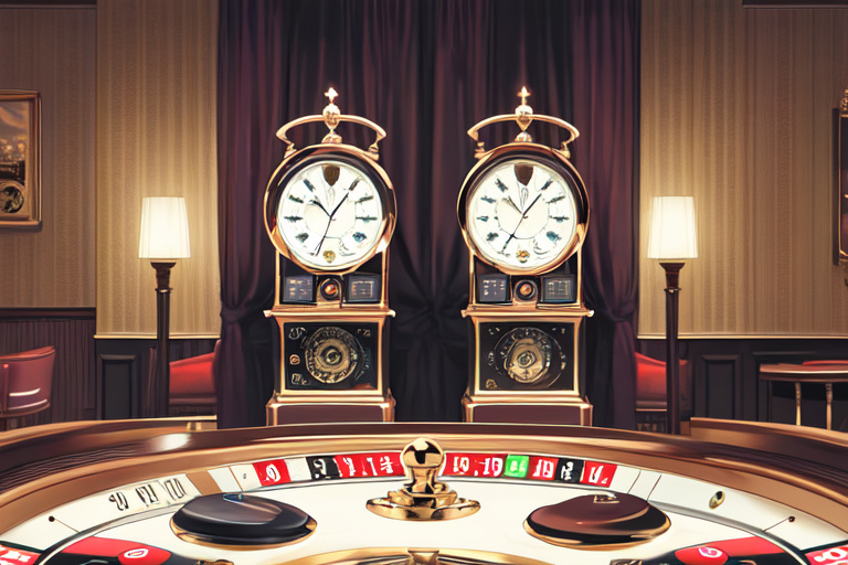A smartphone showing a dial slider beside a small clock and a few casino chips on a desk