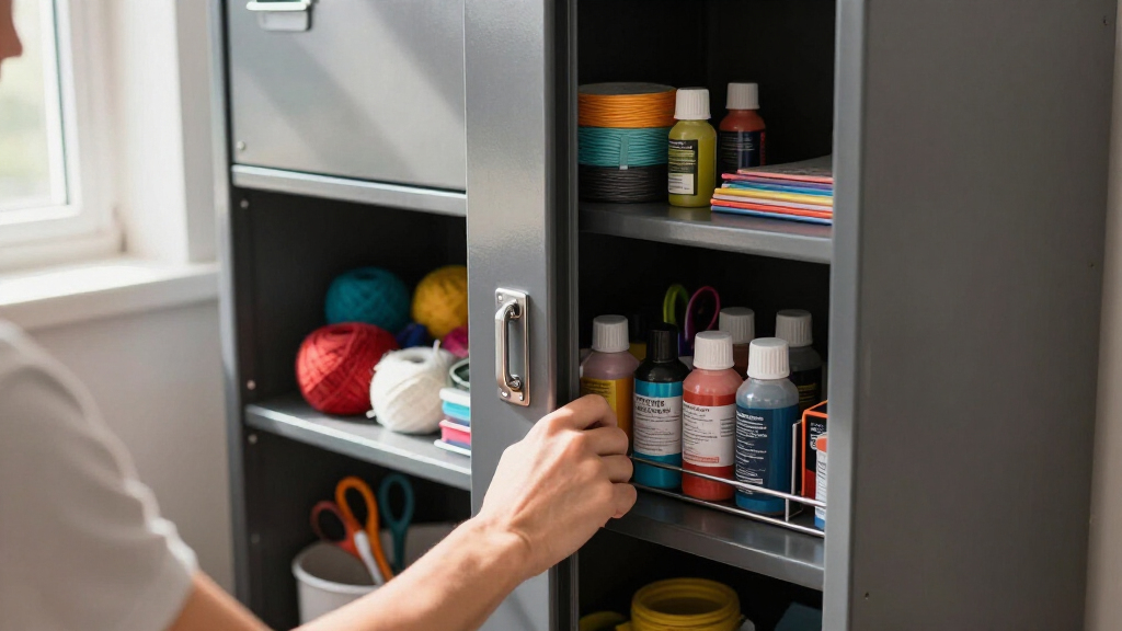 locking storage cabinet for craft supplies