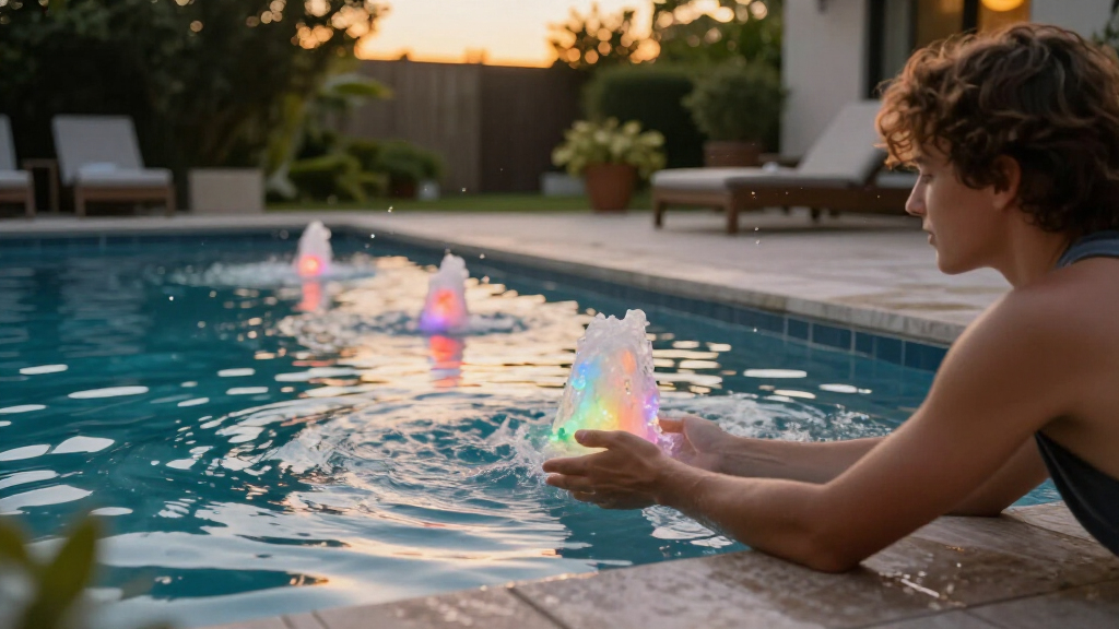 pool fountains with lights