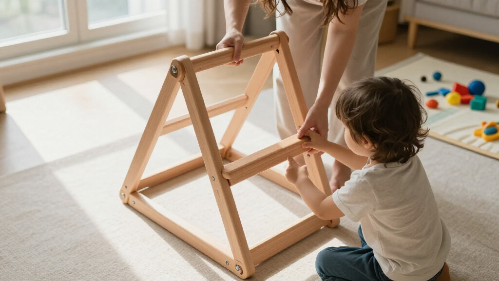 foldable pikler triangle natural wood finish