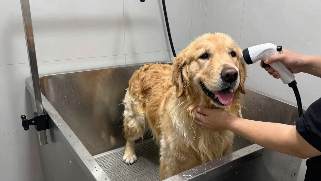 dog bathing systems with sprayer