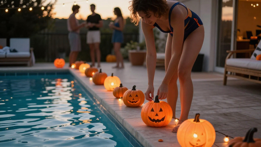 poolside Halloween party lights