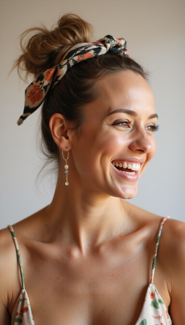 Messy Top Knot With Scarf Band