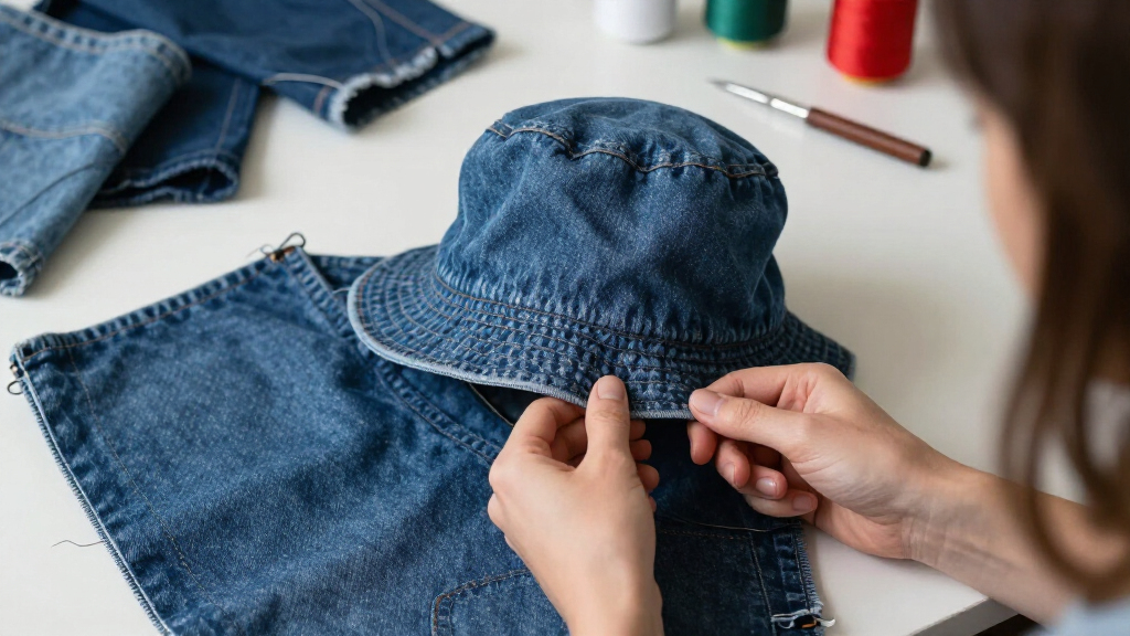 upcycled denim bucket hats