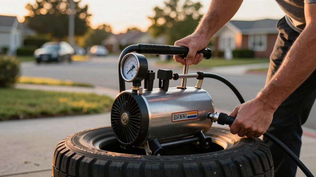 portable tire air compressor with gauge