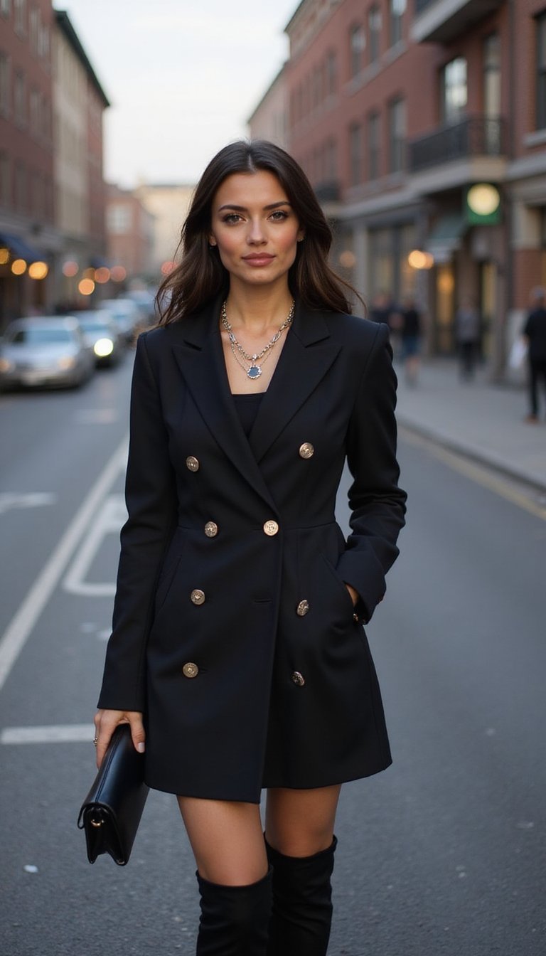 Blazer Dress and Over-the-Knee Boots Combo