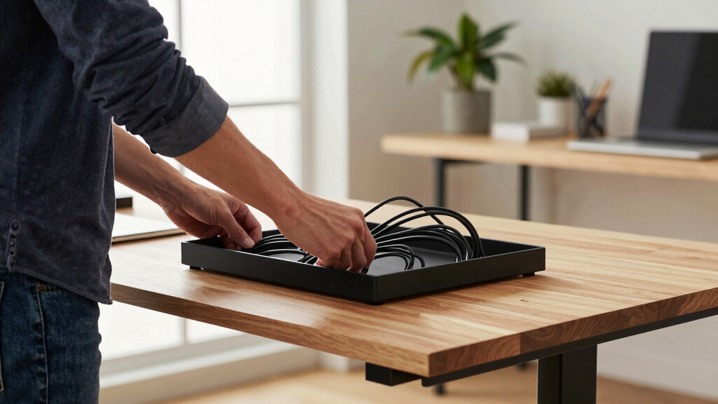 standing desk with cable tray