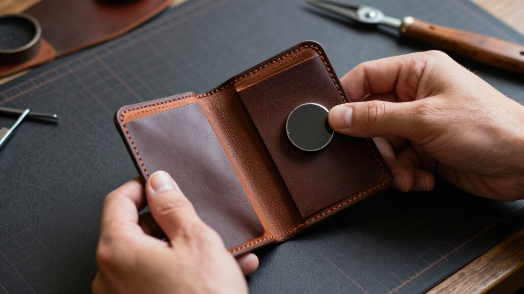 top grain leather trifold wallets with airtag holder
