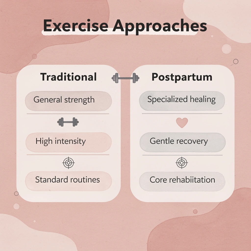 Comparison of traditional versus postpartum exercise approaches
