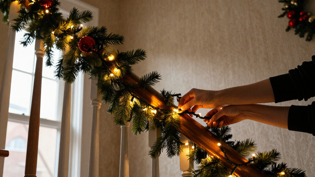 christmas stair decorations with lights