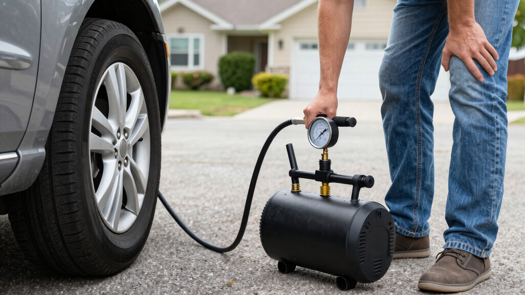 portable tire air compressor with gauge