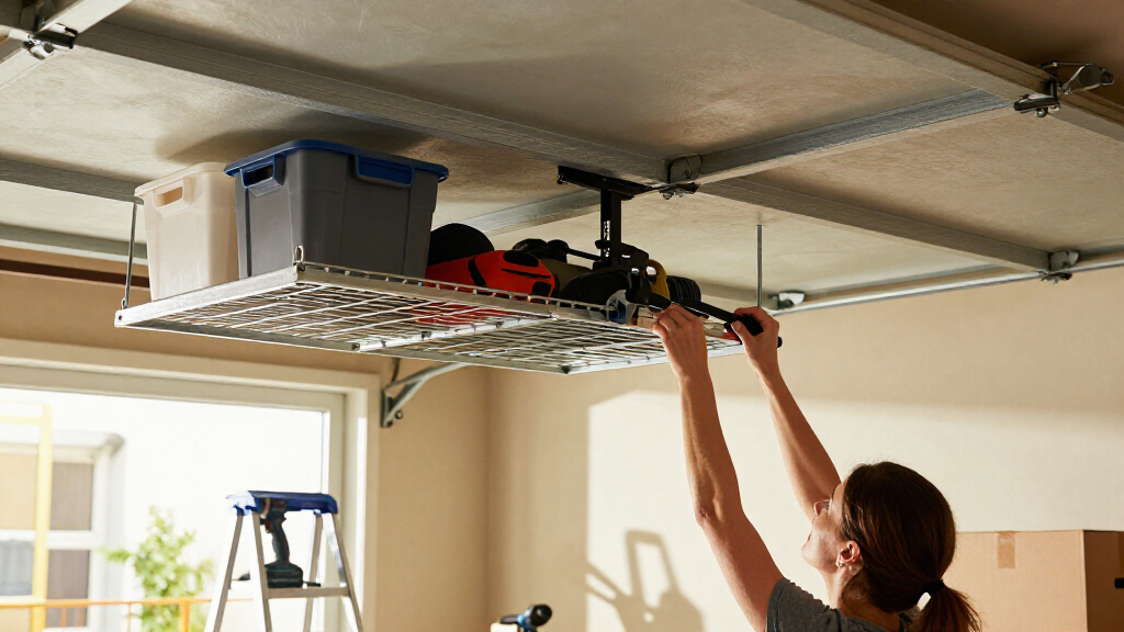 overhead garage rack with height adjustment