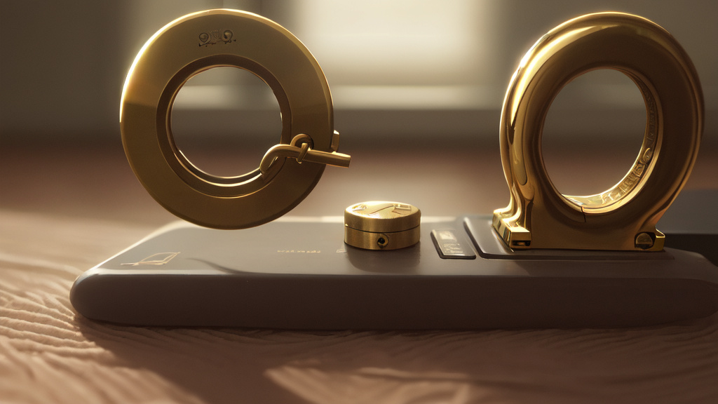 a closed brass padlock resting on a laptop keyboard in warm light