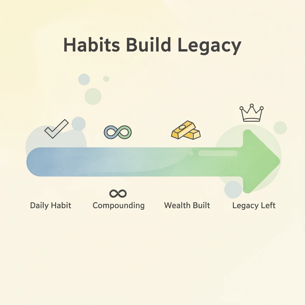 Infographic showing progression from daily habit to compounding to wealth to legacy